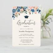 Roze en Blauwe Floral Grens met Afstuivingslampje Kaart (Staand voorkant)