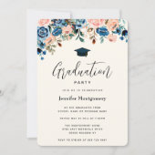 Roze en Blauwe Floral Grens met Afstuivingslampje Kaart (Voorkant)