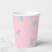 Roze en Blauwe Floral Paper Cups Papieren Bekers (Achterkant)