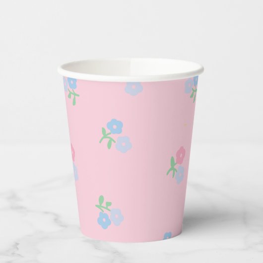 Roze en Blauwe Floral Paper Cups Papieren Bekers (Links)