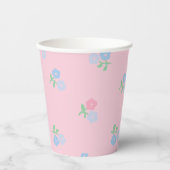 Roze en Blauwe Floral Paper Cups Papieren Bekers (Voorkant)