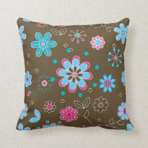Roze en Blauwe Floral Pattern Bruin Sierkussen