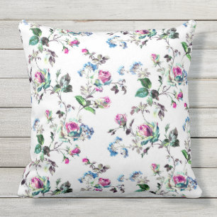 Roze en Blauwe Floral Roos buitenloods Buitenkussen