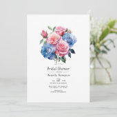 Roze en Blauwe Floral Vrijgezellenfeest Kaart (Staand voorkant)