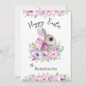 Roze en Blauwe Floral Waterverf Happy Pasgebal Feestdagenkaart (Voorkant)