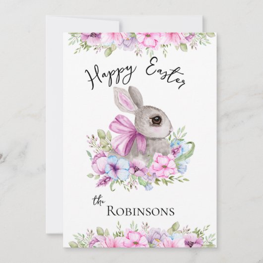 Roze en Blauwe Floral Waterverf Happy Pasgebal Feestdagenkaart (Voorkant)