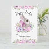 Roze en Blauwe Floral Waterverf Happy Pasgebal Feestdagenkaart (Staand voorkant)