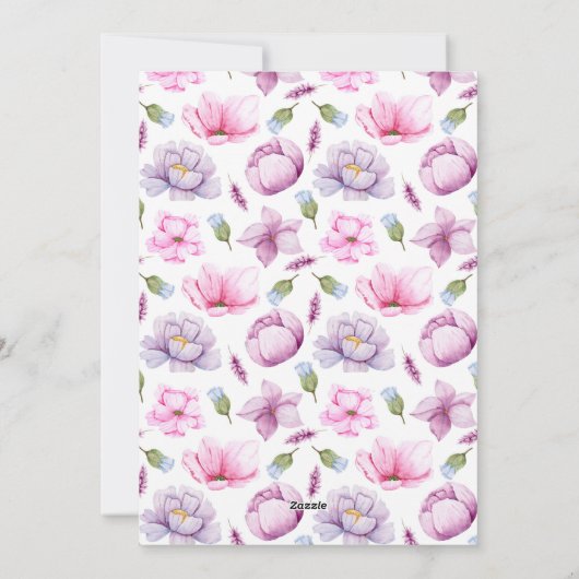 Roze en Blauwe Floral Waterverf Happy Pasgebal Feestdagenkaart (Achterkant)