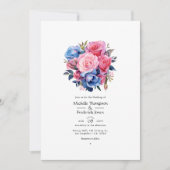 Roze en Blauwe Floral Wedding Kaart (Voorkant)