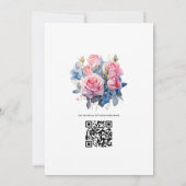 Roze en Blauwe Floral Wedding Kaart (Achterkant)