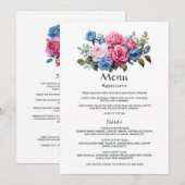 Roze en Blauwe Floral Wedding Menu (Voorkant / Achterkant)