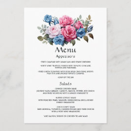 Roze en Blauwe Floral Wedding Menu