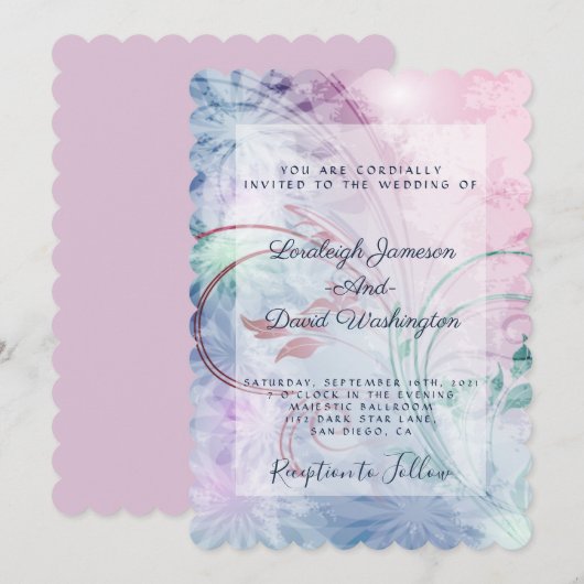 Roze en blauwe florale uitnodiging (Voorkant / Achterkant)