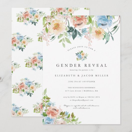 Roze en blauwe Florals | Baby shower voor genderge (Voorkant / Achterkant)