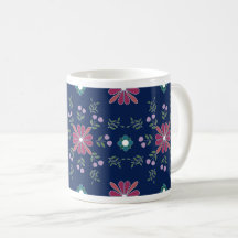 Roze en Blauwe Folk Art Floral Mok