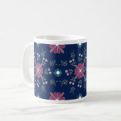 Roze en Blauwe Folk Art Floral Mok (Voorkant links)