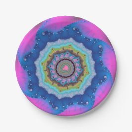 Roze en blauwe fractale verjaardag papieren bordje