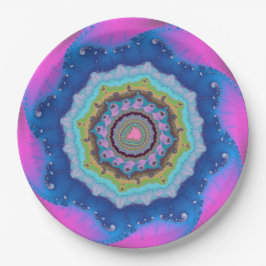 Roze en blauwe fractale verjaardag papieren bordje