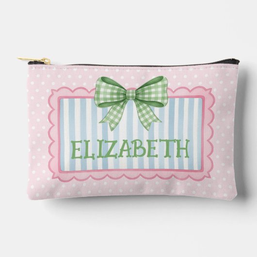 Roze en Blauwe Frame Groen Gingham Strik Etui (Voorkant)