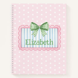 Roze en Blauwe Frame Met Groene Gingham Strik Notitieboek