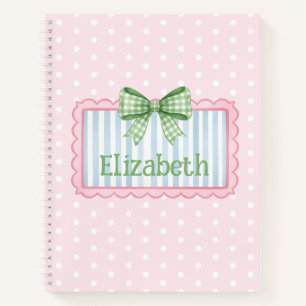 Roze en Blauwe Frame Met Groene Gingham Strik Notitieboek