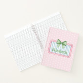 Roze en Blauwe Frame Met Groene Gingham Strik Notitieboek (Binnen)