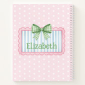 Roze en Blauwe Frame Met Groene Gingham Strik Notitieboek (Achterkant)