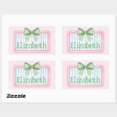 Roze en Blauwe Frame Met Groene Gingham Strik Rechthoekige Sticker (Vel)