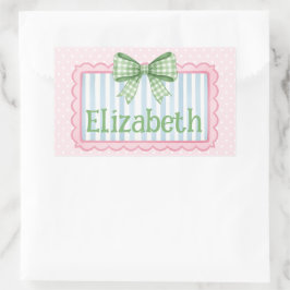 Roze en Blauwe Frame Met Groene Gingham Strik Rechthoekige Sticker