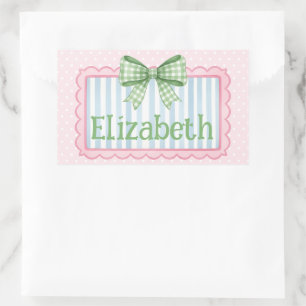 Roze en Blauwe Frame Met Groene Gingham Strik Rechthoekige Sticker