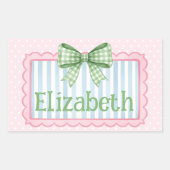 Roze en Blauwe Frame Met Groene Gingham Strik Rechthoekige Sticker (Voorkant)