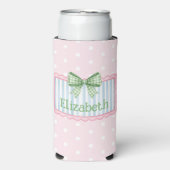 Roze en Blauwe Frame Met Groene Gingham Strik Seltzer Blikjeskoeler (Seltzer Voorkant)