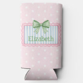 Roze en Blauwe Frame Met Groene Gingham Strik Seltzer Blikjeskoeler (Achterkant)