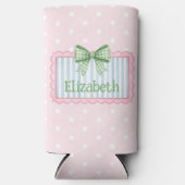 Roze en Blauwe Frame Met Groene Gingham Strik Seltzer Blikjeskoeler (Voorkant)