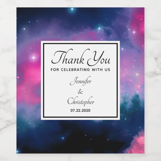 Roze en blauwe galaxy Nebula & Stars Abstract huwe Wijn Etiket (Enkel label)