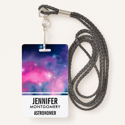 Roze en blauwe galaxy Nebula & sterren Abstract Badge (Voorkant met draagriem)