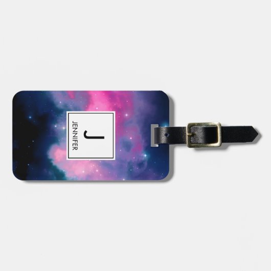 Roze en blauwe galaxy Nebula & sterren Abstract Bagagelabel (Voorkant horizontaal)