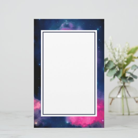 Roze en blauwe galaxy Nebula & sterren Abstract Briefpapier (Staand voorkant)