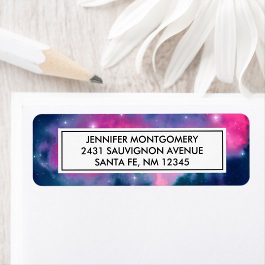 Roze en blauwe galaxy Nebula & sterren Abstract Etiket (Insitu)