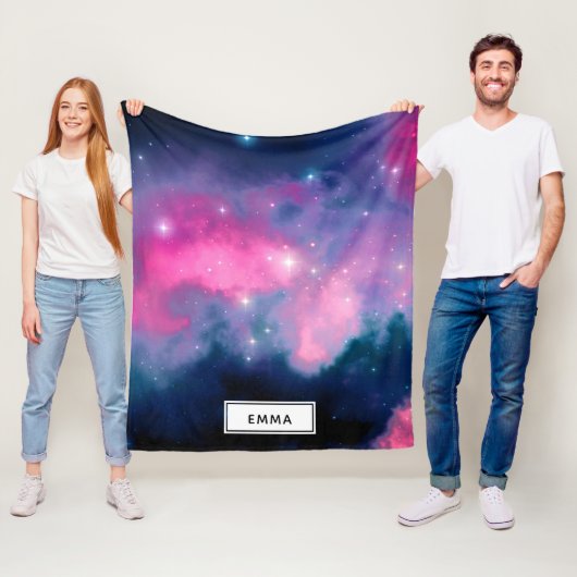 Roze en blauwe galaxy Nebula & sterren Abstract Fleece Deken (In situ)