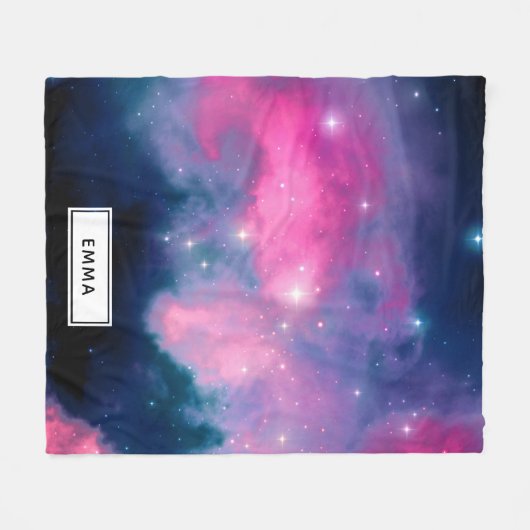 Roze en blauwe galaxy Nebula & sterren Abstract Fleece Deken (Voorkant (Horizontaal))