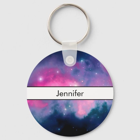 Roze en blauwe galaxy Nebula & sterren Abstract Sleutelhanger (Voorkant)