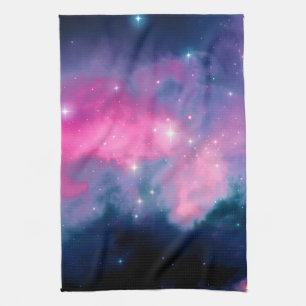 Roze en blauwe galaxy Nebula & sterren Abstract Theedoek