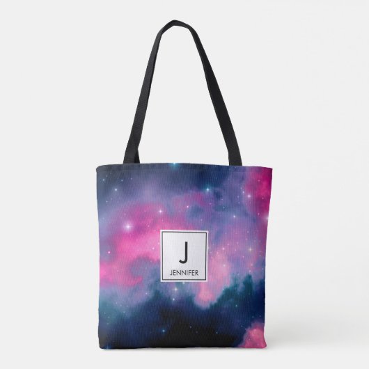 Roze en blauwe galaxy Nebula & sterren Abstract Tote Bag (Achterkant)