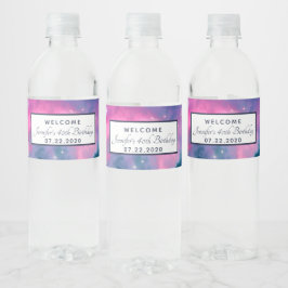 Roze en blauwe galaxy Nebula & sterren Abstract Waterfles Etiket