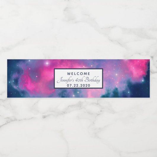 Roze en blauwe galaxy Nebula & sterren Abstract Waterfles Etiket (Enkel label)
