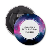 Roze en blauwe galaxy Nebula & sterren Abstracte B Button Flesopener (Voorkant)
