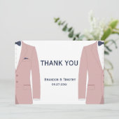 Roze en Blauwe Gay Bruiloft Dank u Kaarten (Staand voorkant)