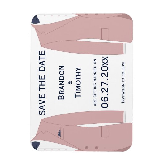 Roze en Blauwe Gay Bruiloft Save The Date Magneten (Verticaal)