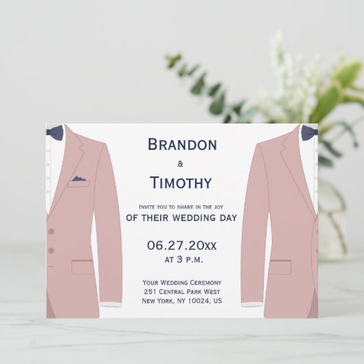 Roze en Blauwe Gay Bruiloft Uitnodigingen (Staand voorkant)